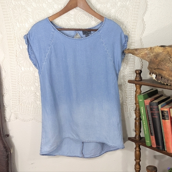 Market And Spruce Shirt Womens Small Blue Chambray Keyhole Cotton Ombre Denim - Picture 5 of 9